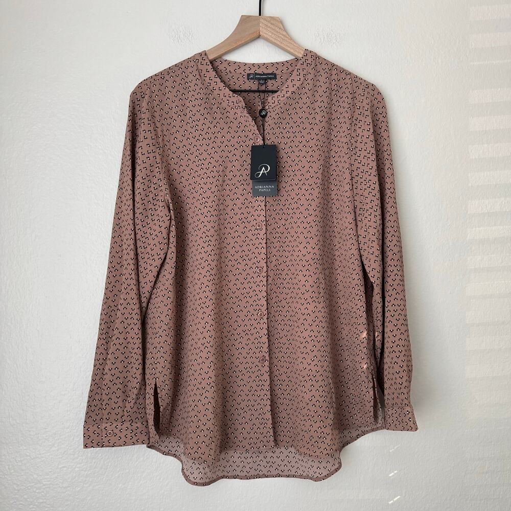 NWT Adrianna Papell Women Pink Tunic Blouse Longsleeve Work Going Out Size Large